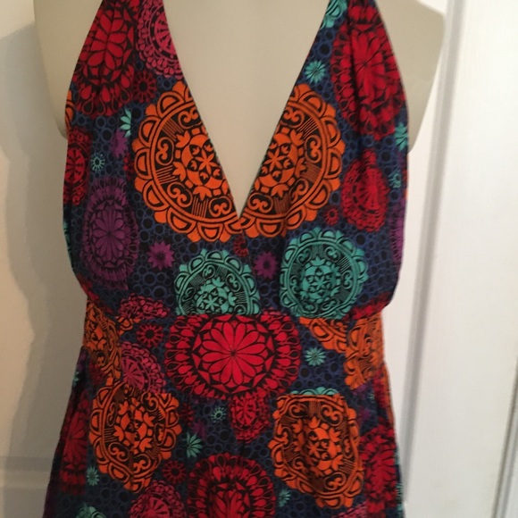 Anthropologie Fish Fry multi colorful halter Mini Dress sz M - Picture 3 of 11